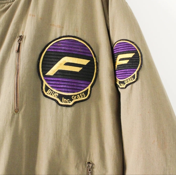 SOLD - Rare Vintage 1980s Green Flight Bomber Jacket with Blue Grass Inc - Picture 4 of 8